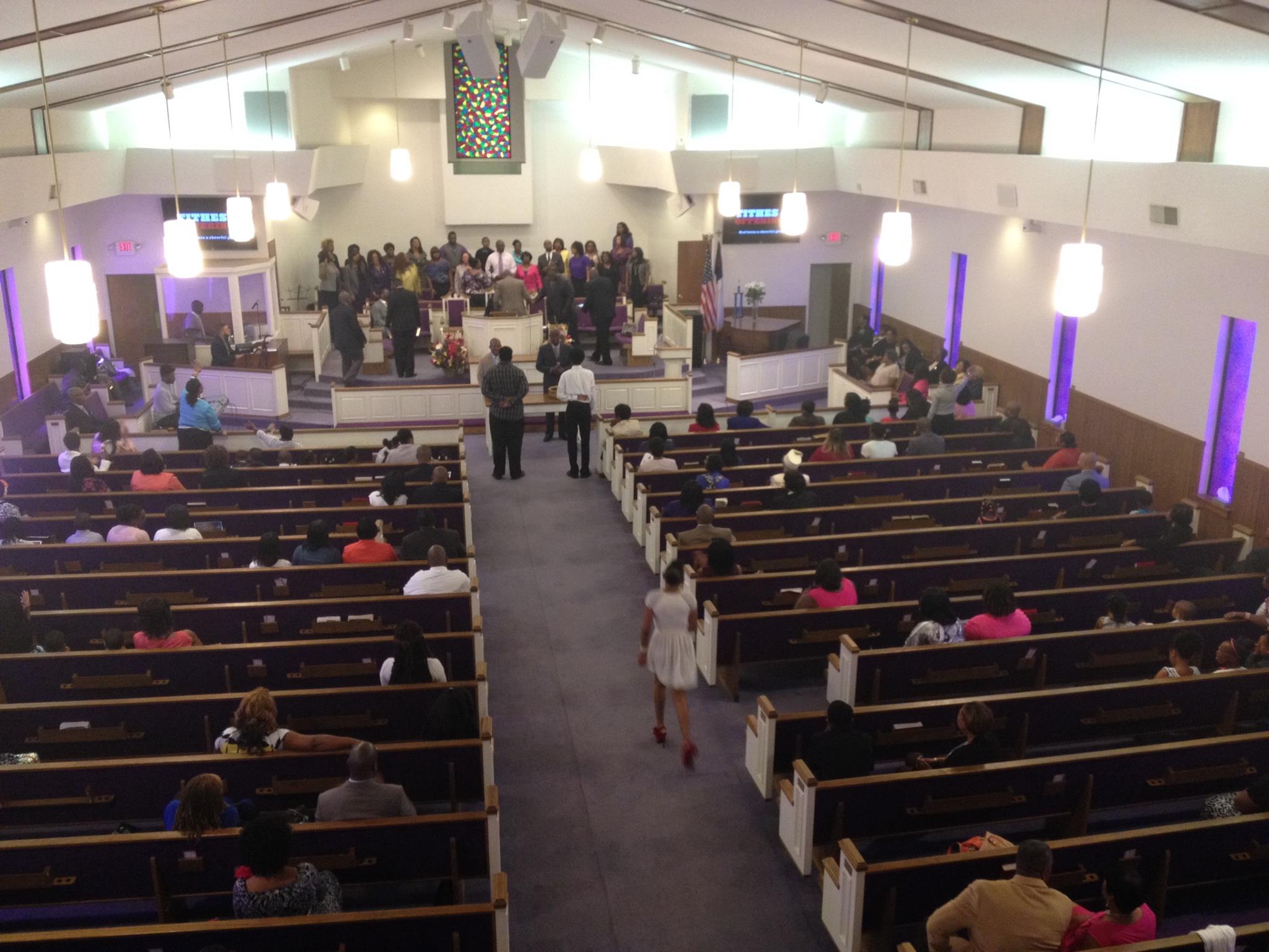 A view of the morning service from the balcony. 